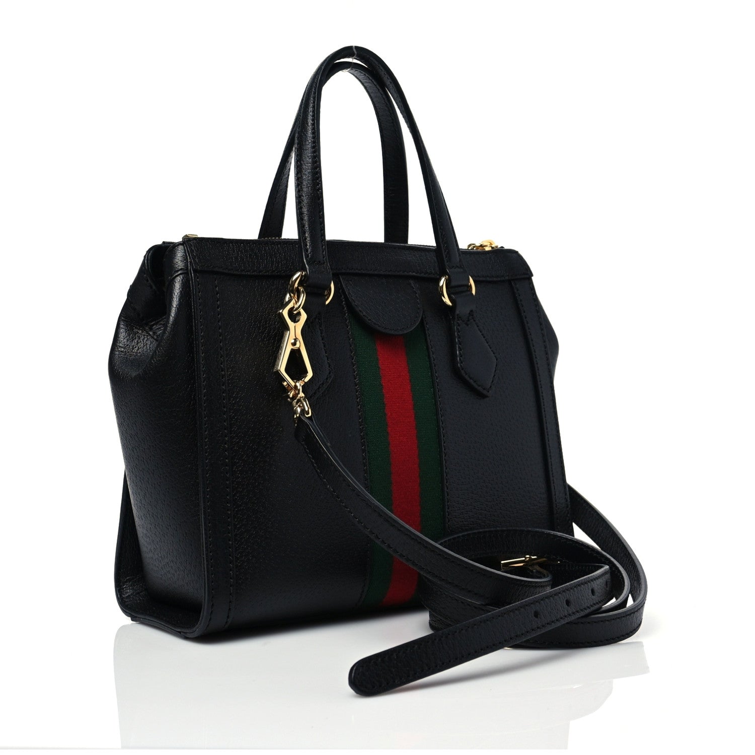 Gucci Textured Calfskin Web Small Ophidia Tote Bag Black 3 of 9