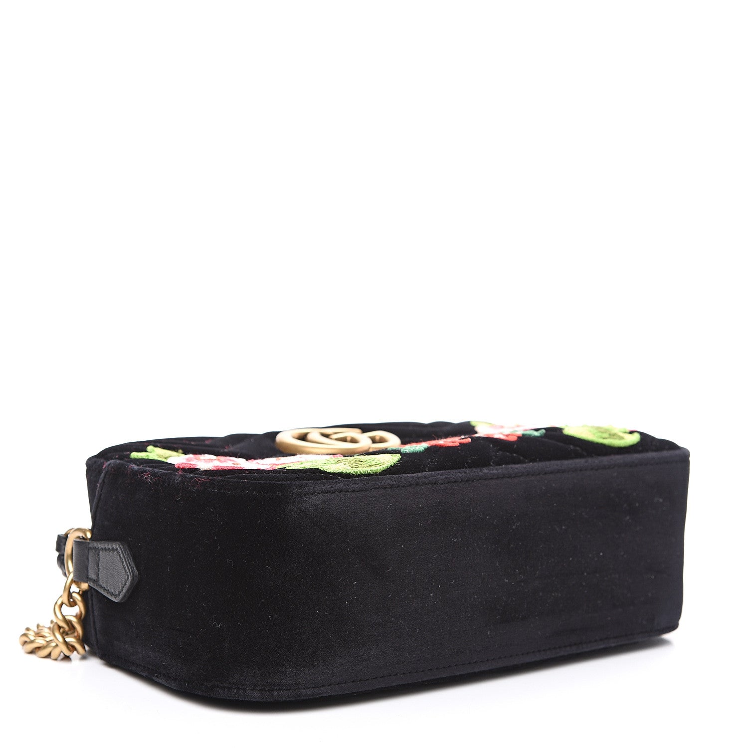 Gucci Velvet Matelasse Deer Embroidered Small GG Marmont Chain Shoulder Bag Black 3 of 9