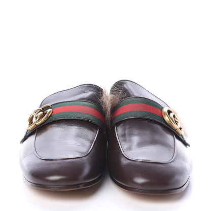 Gucci Goatskin Fur Web GG Mens Princetown Slippers 7 Cocoa 2 of 7