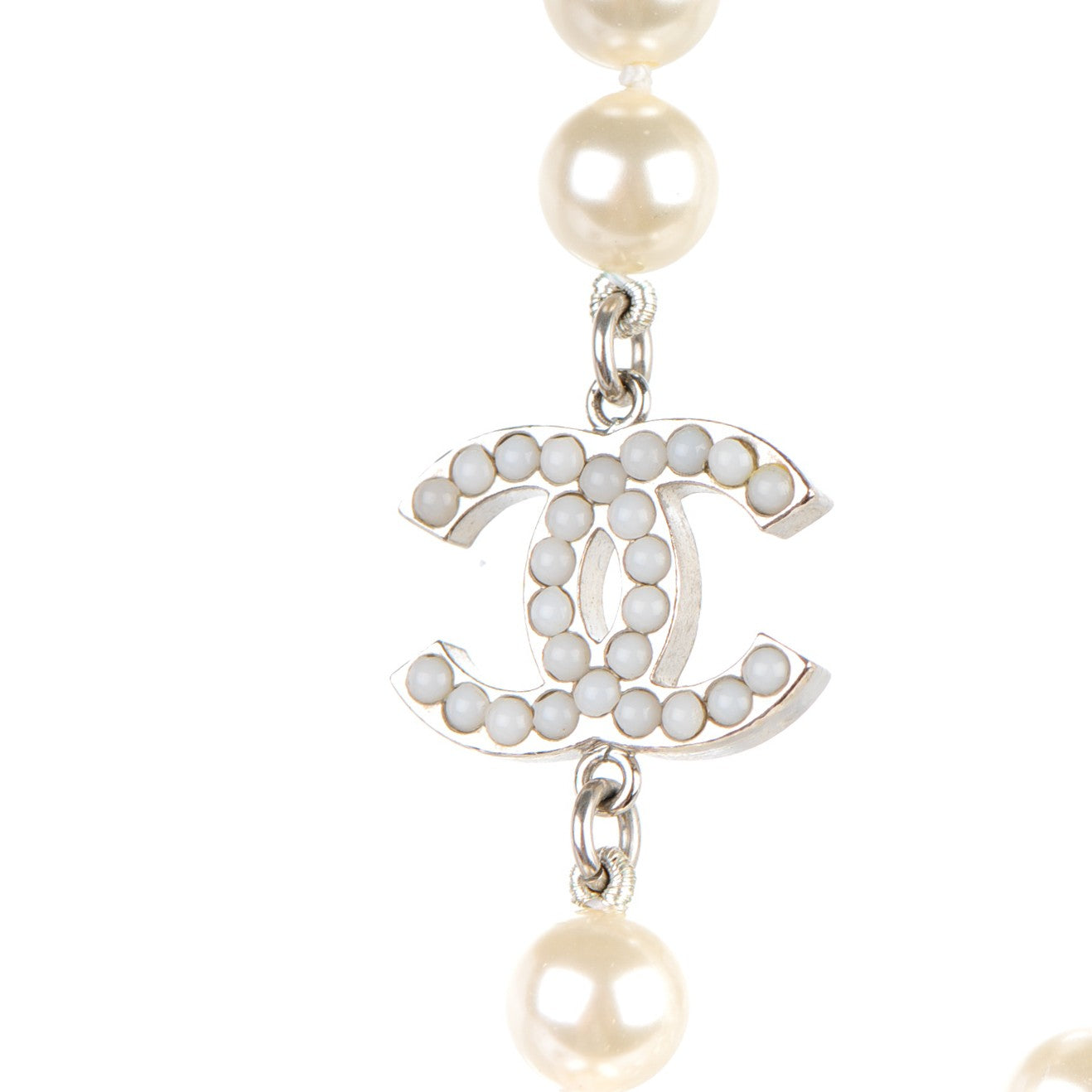 Chanel Pearl CC Long Necklace Silver 4 of 4