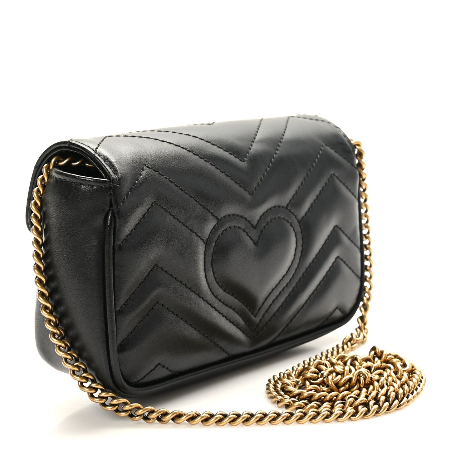 Calfskin Matelasse Super Mini GG Marmont Shoulder Bag Black