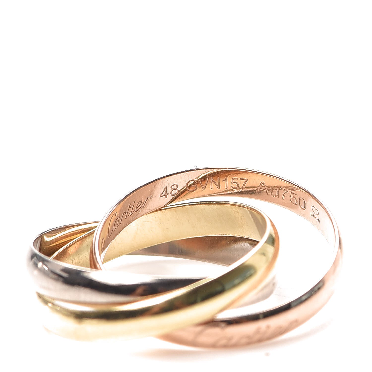 Cartier 18K Pink Yellow White Gold Classic Trinity Ring 48 4.5 5 of 6