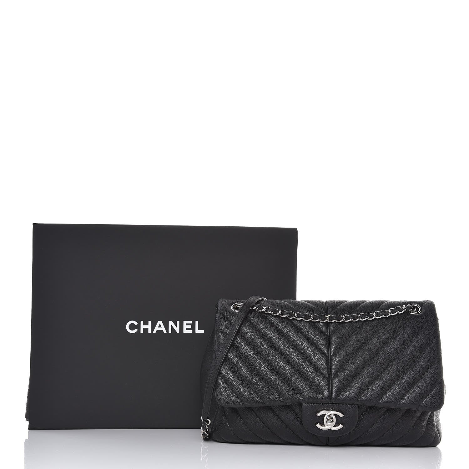 Chanel Caviar Chevron Quilted Large Puffy CC Flap Black 8 of 8