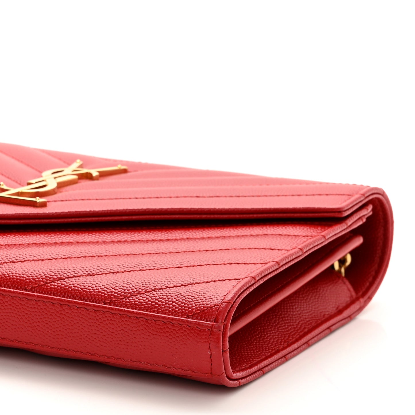 Grain De Poudre Matelasse Chevron Monogram Chain Wallet Red