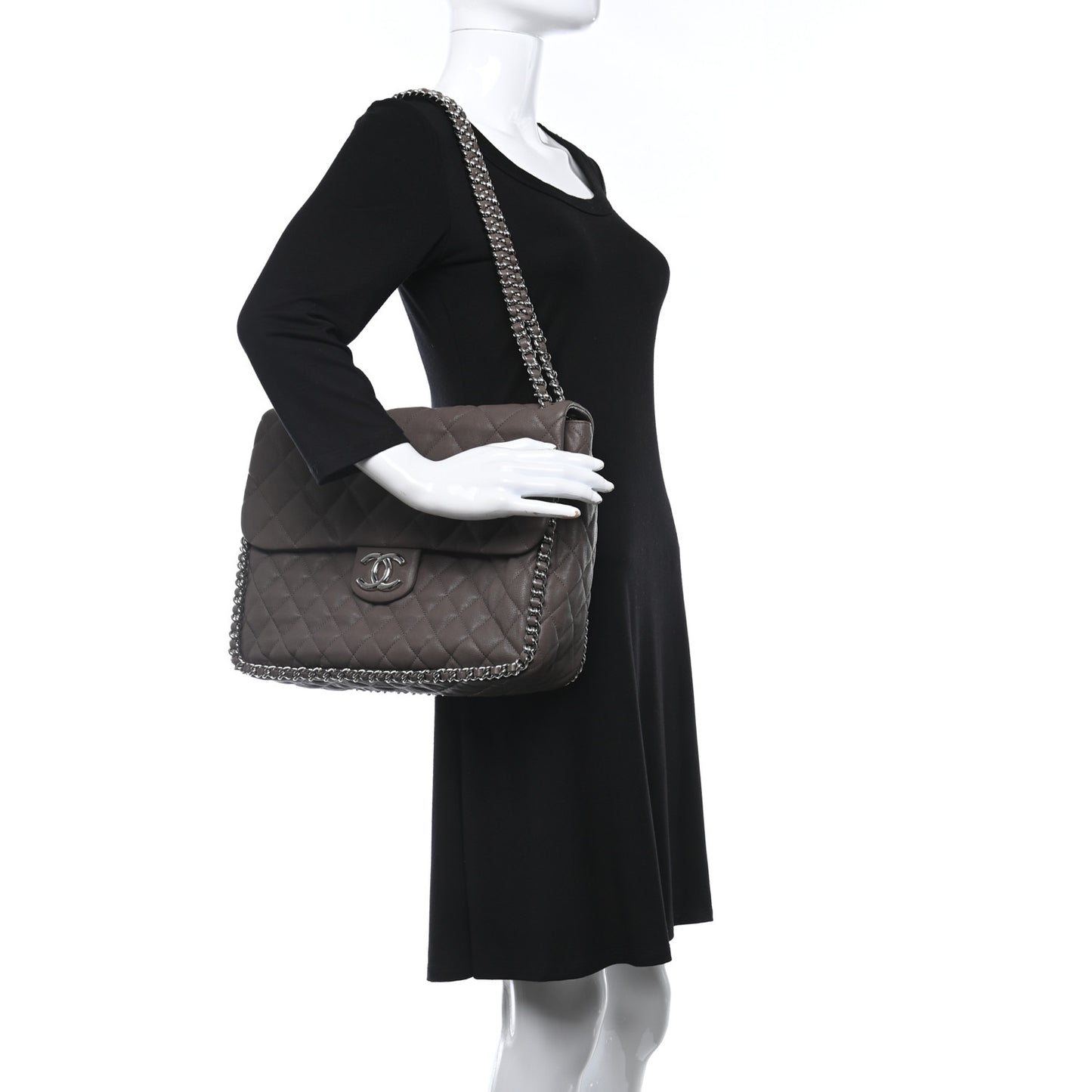 Washed Lambskin Quilted Chain Around Maxi Flap Brown