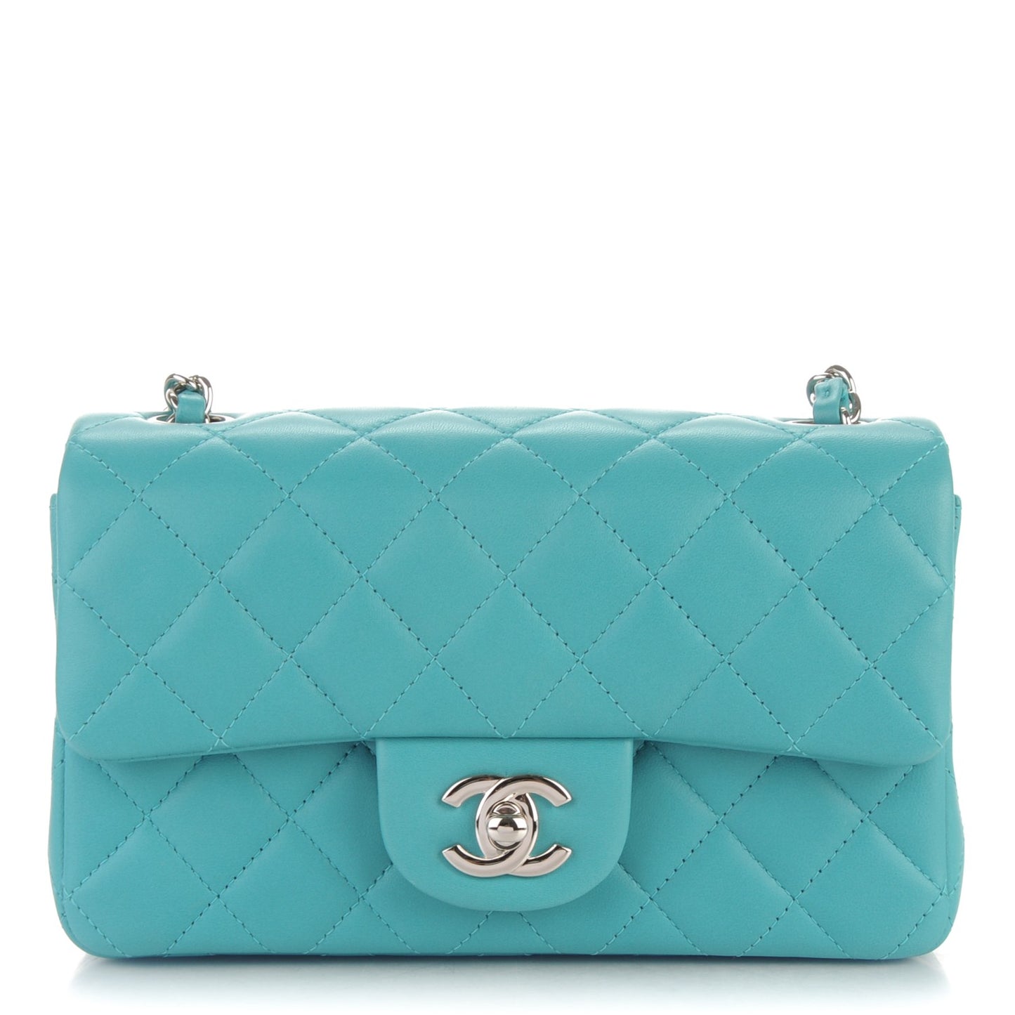 Lambskin Quilted Mini Rectangular Flap Turquoise