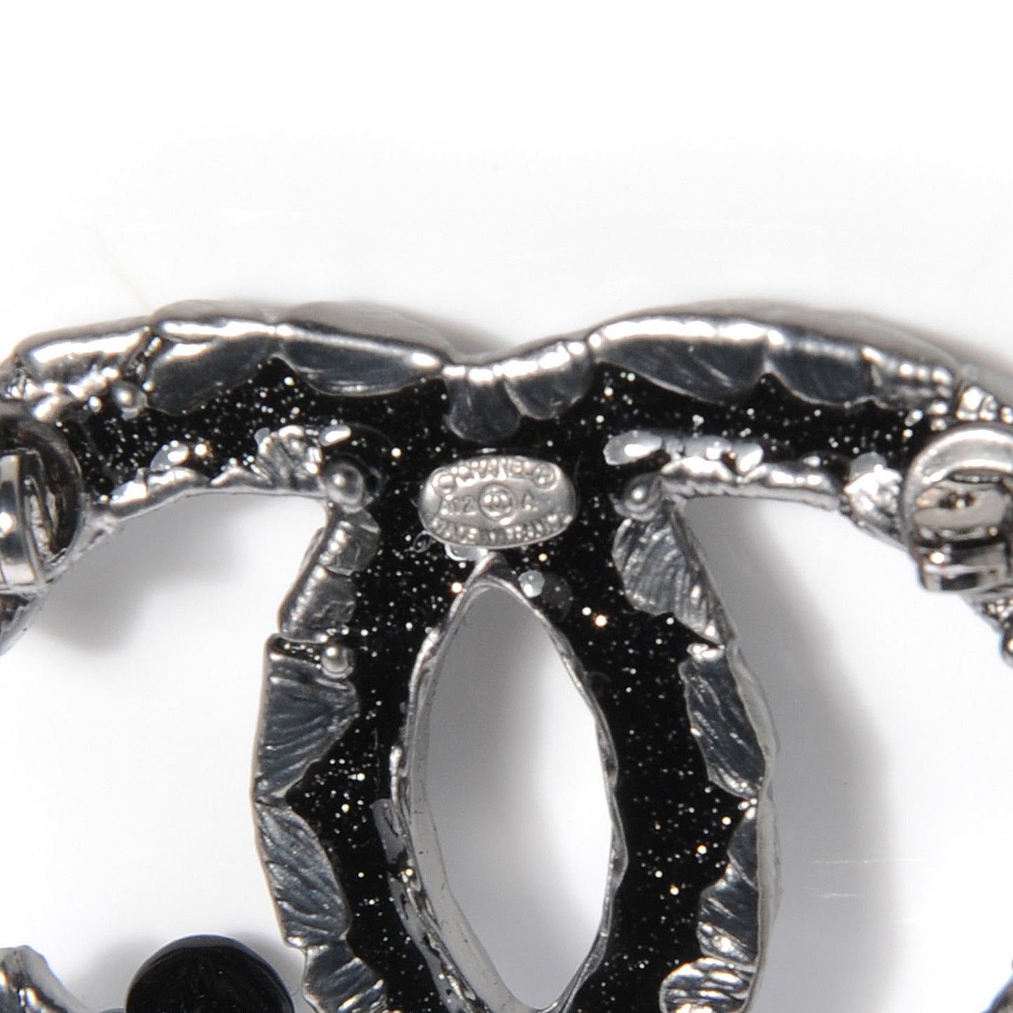 Enamel CC Camellia Brooch Black