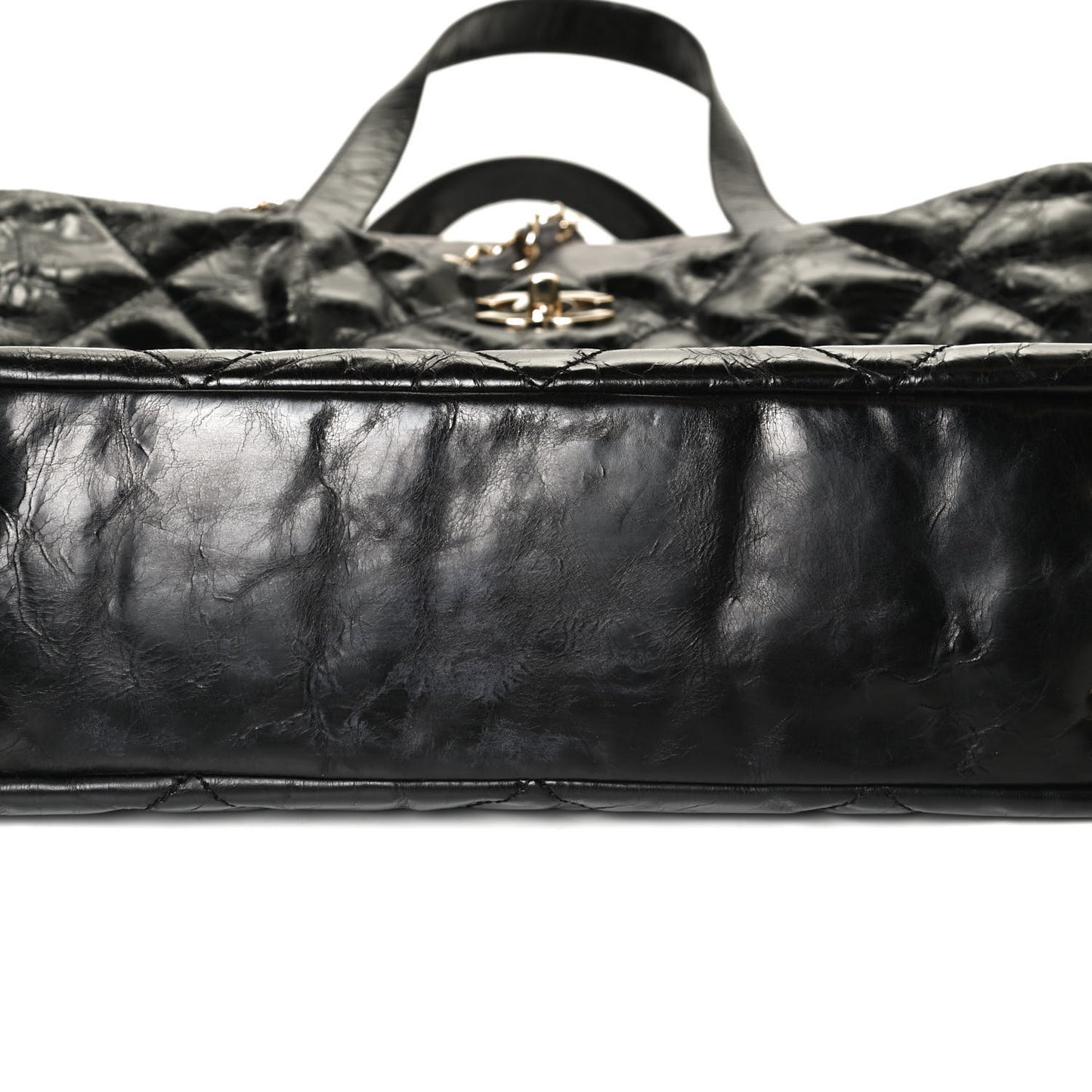 Glazed Calfskin Lambskin Quilted Portobello Tote Black Grey