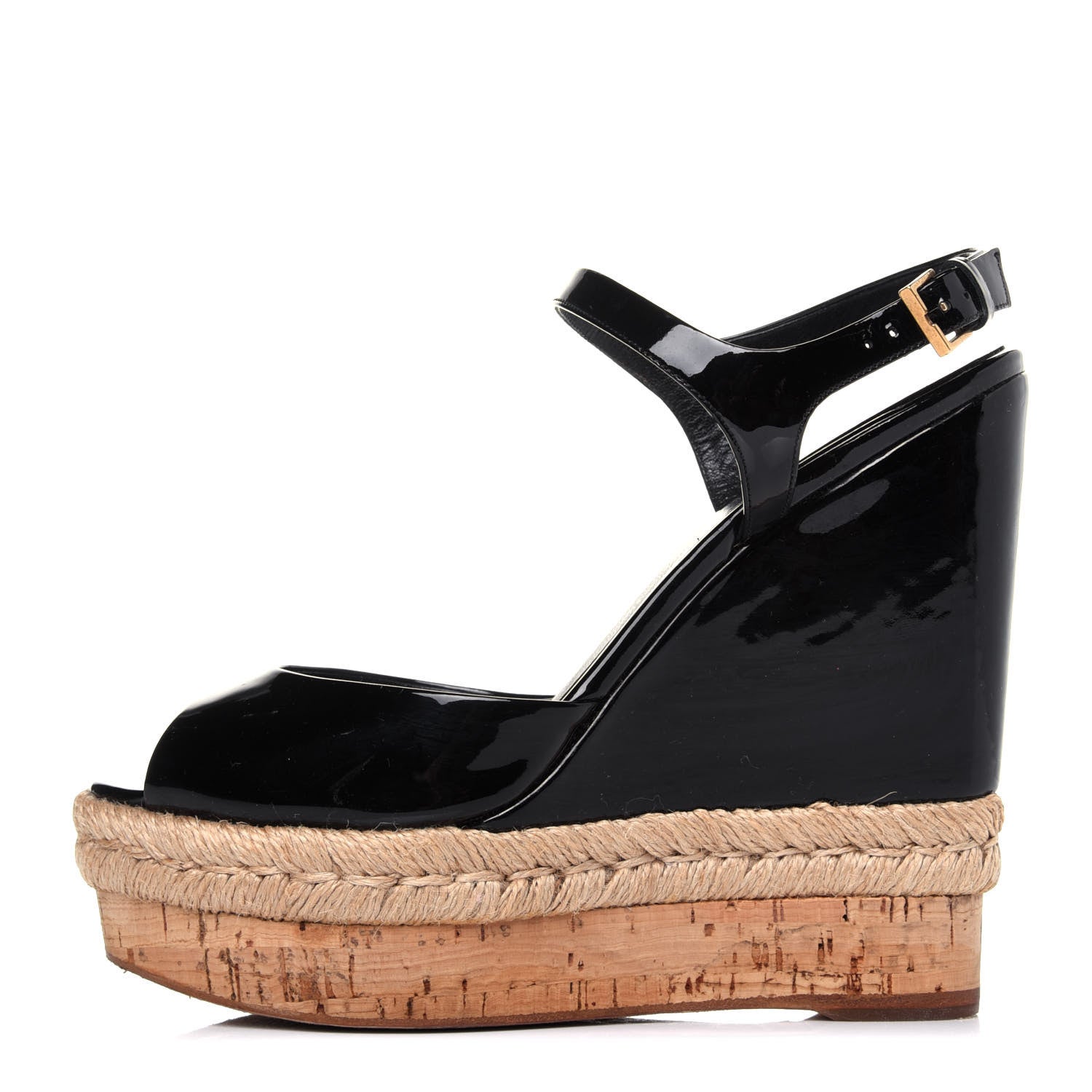 Gucci Patent Cork Hollie Wedge Sandals 36.5 Black 1 of 13