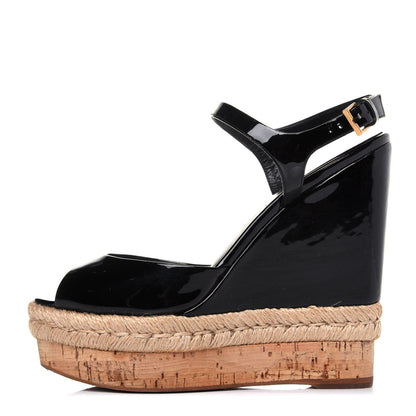 Gucci Patent Cork Hollie Wedge Sandals 36.5 Black 1 of 13