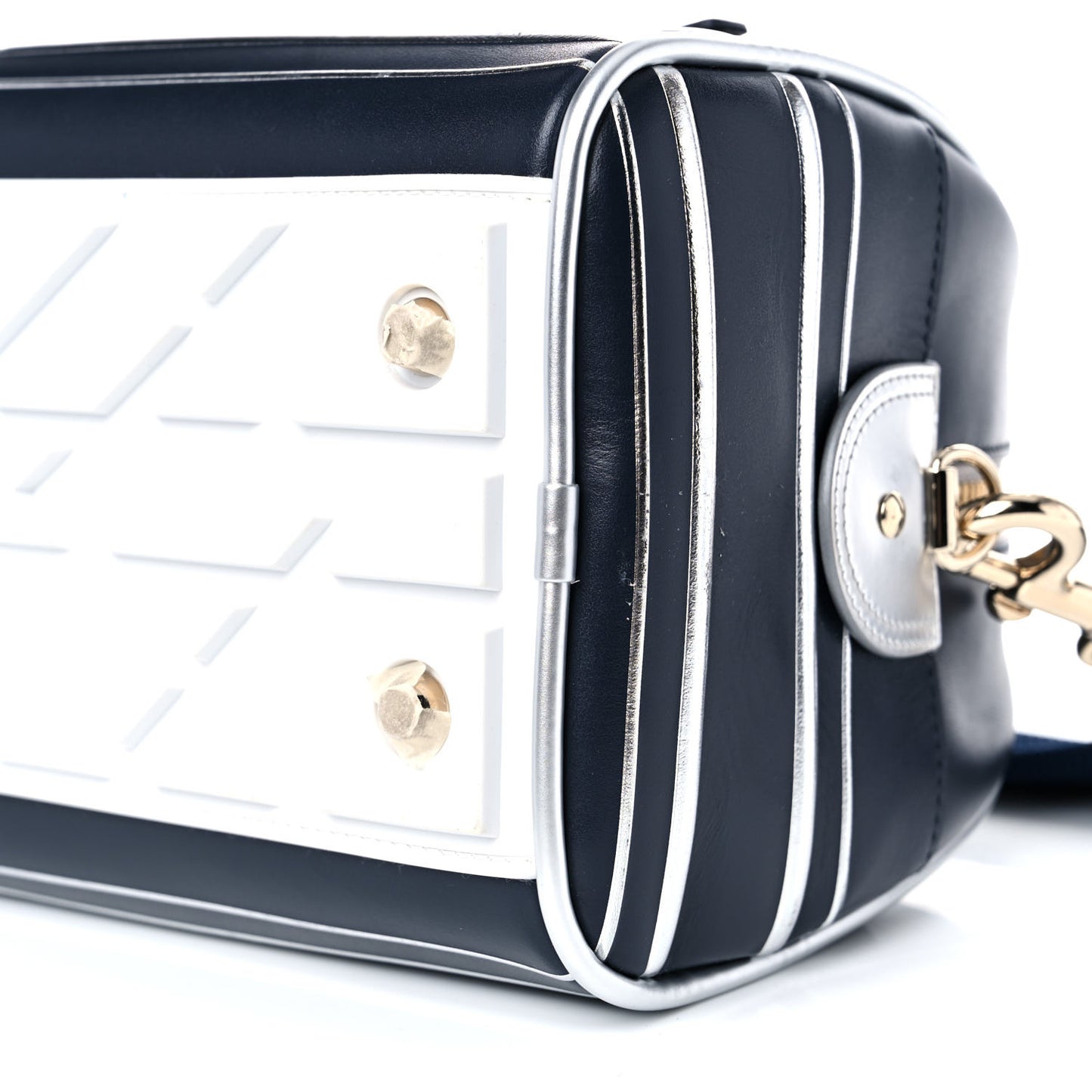 Padded Étoile Calfskin Embossed Medium Dior Vibe Zip Bowling Bag Silver Black
