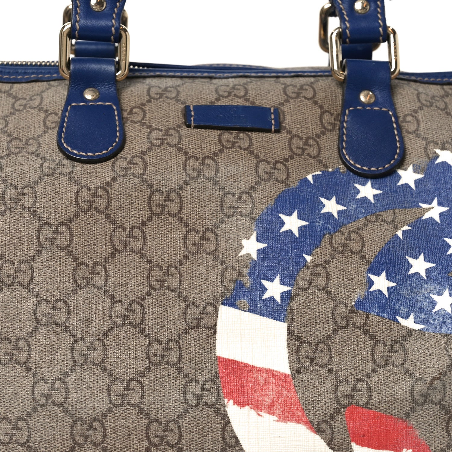 Gucci GG Plus Monogram Medium Boston USA Flag Unicef Duffle Blue 7 of 11