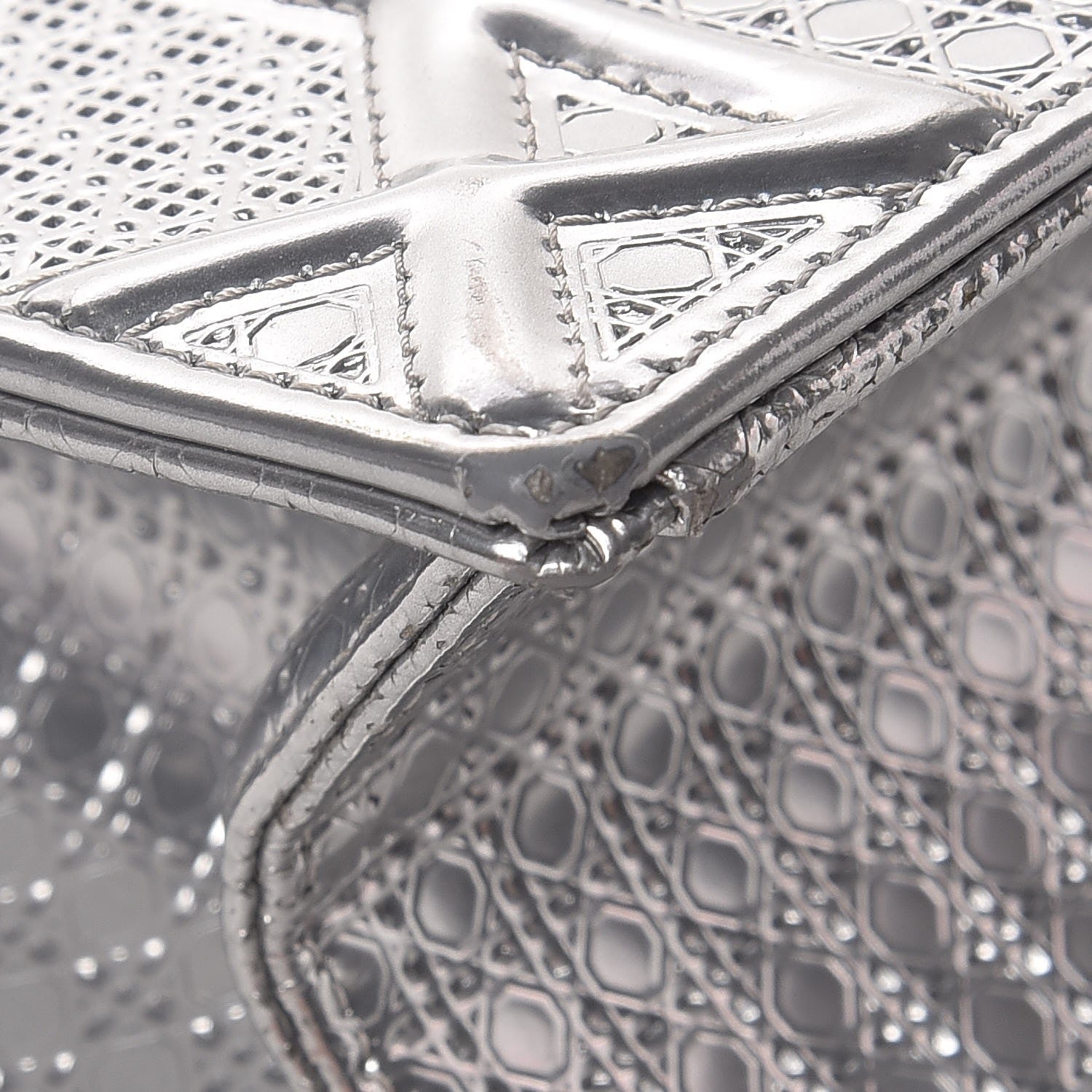 Christian Dior Metallic Patent Micro-Cannage Medium Diorama Flap Bag Silver 13 of 15