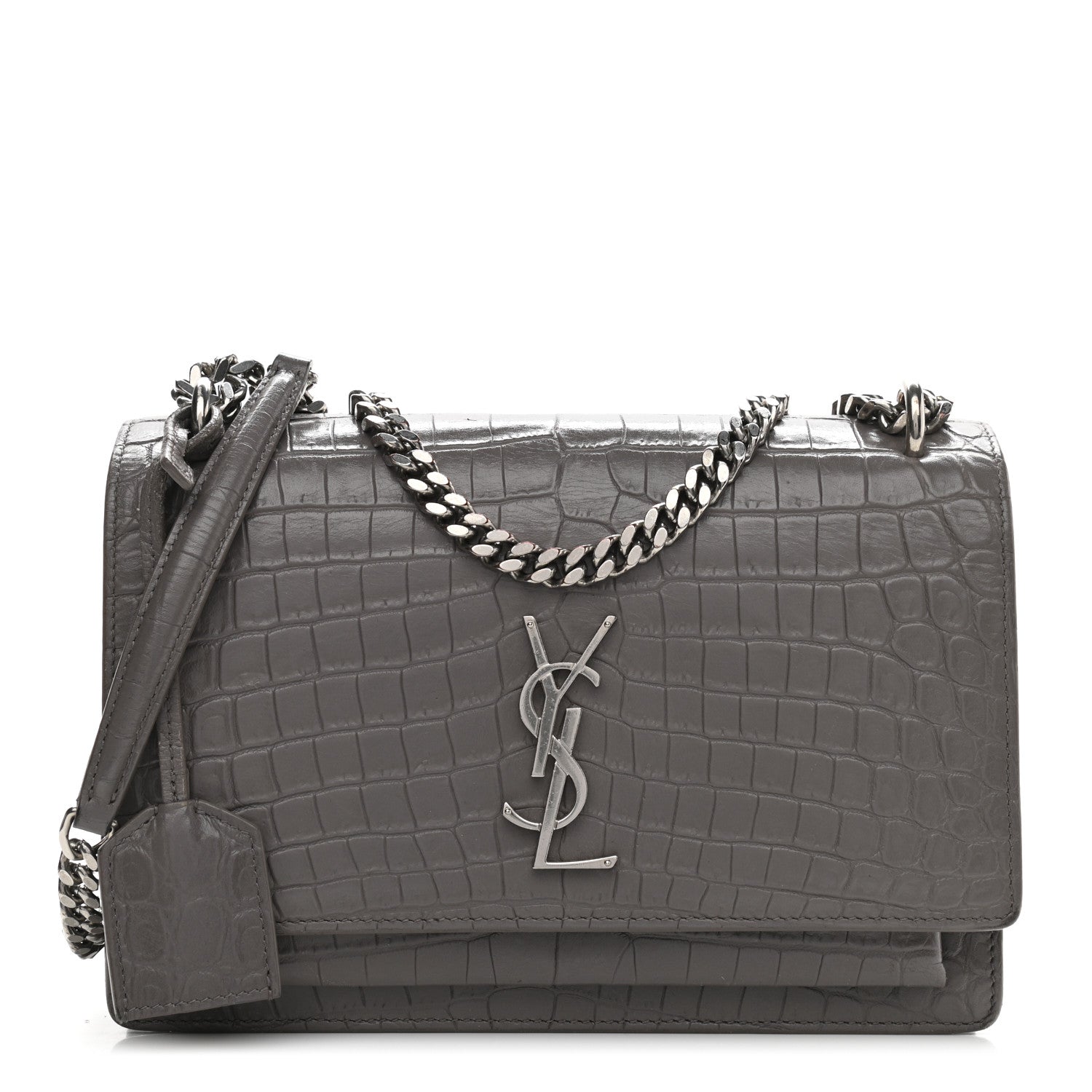 Saint Laurent Calfskin Crocodile Embossed Medium Monogram Sunset Fog 1 of 11