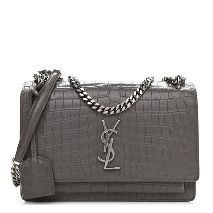 Saint Laurent Calfskin Crocodile Embossed Medium Monogram Sunset Fog 1 of 11