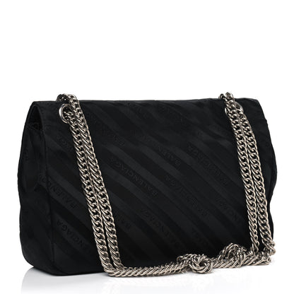 Balenciaga Nylon Jacquard Diagonal Logo Medium Scarf Lock Chain Shoulder Bag Black Red 2 of 8