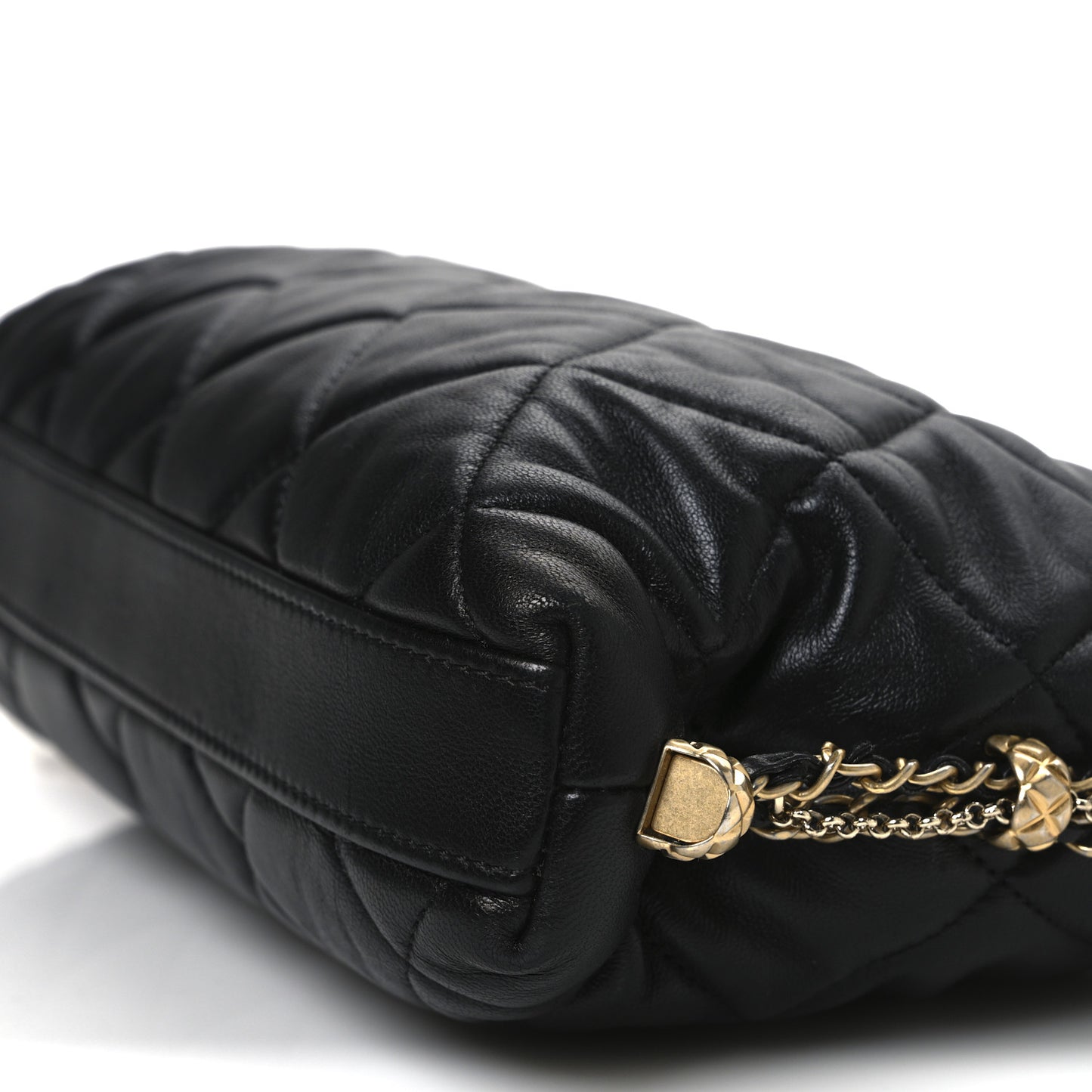 Lambskin Quilted Crush on Chains Hobo Black