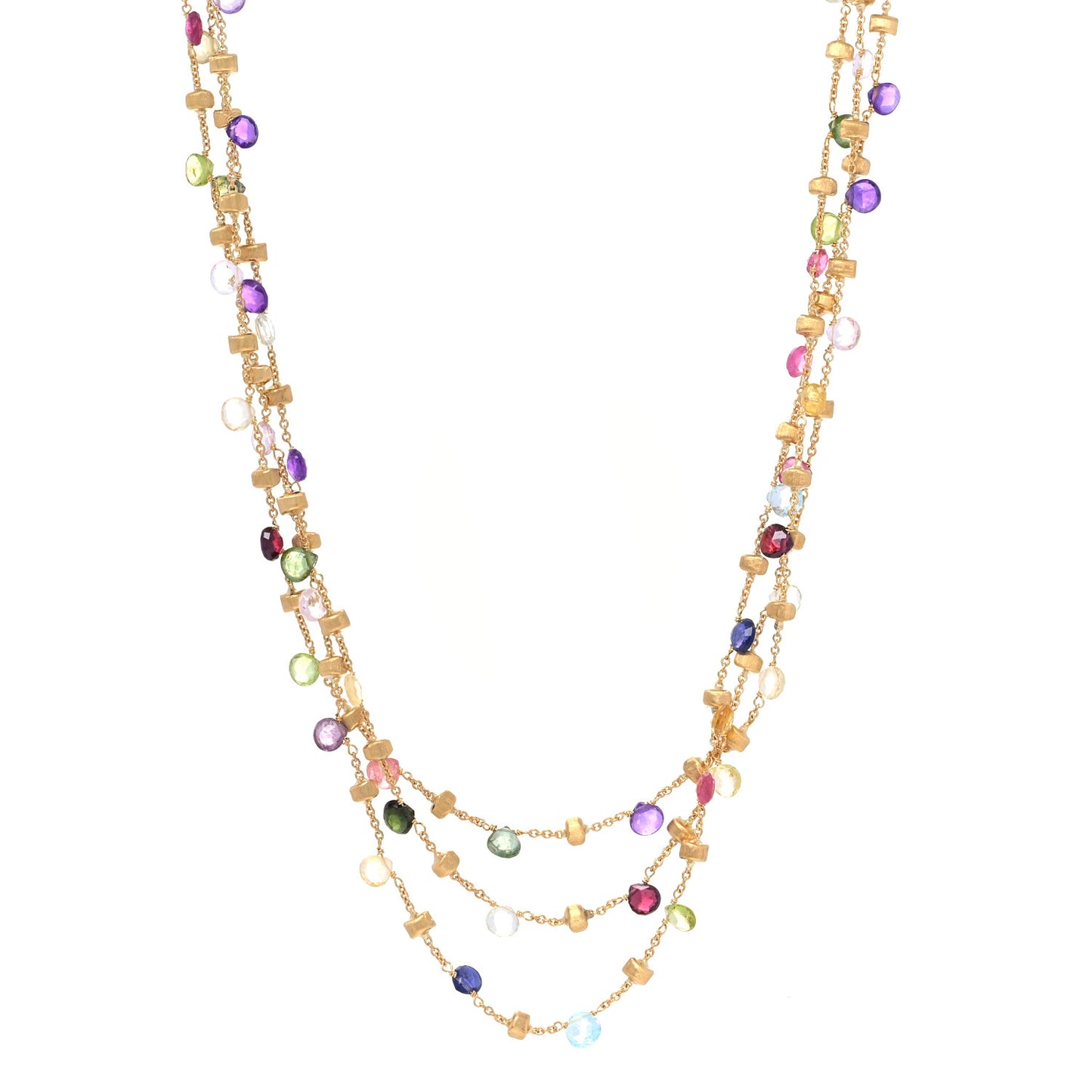 18K Yellow Gold Multi Gemstone Triple Chain Paradise Necklace