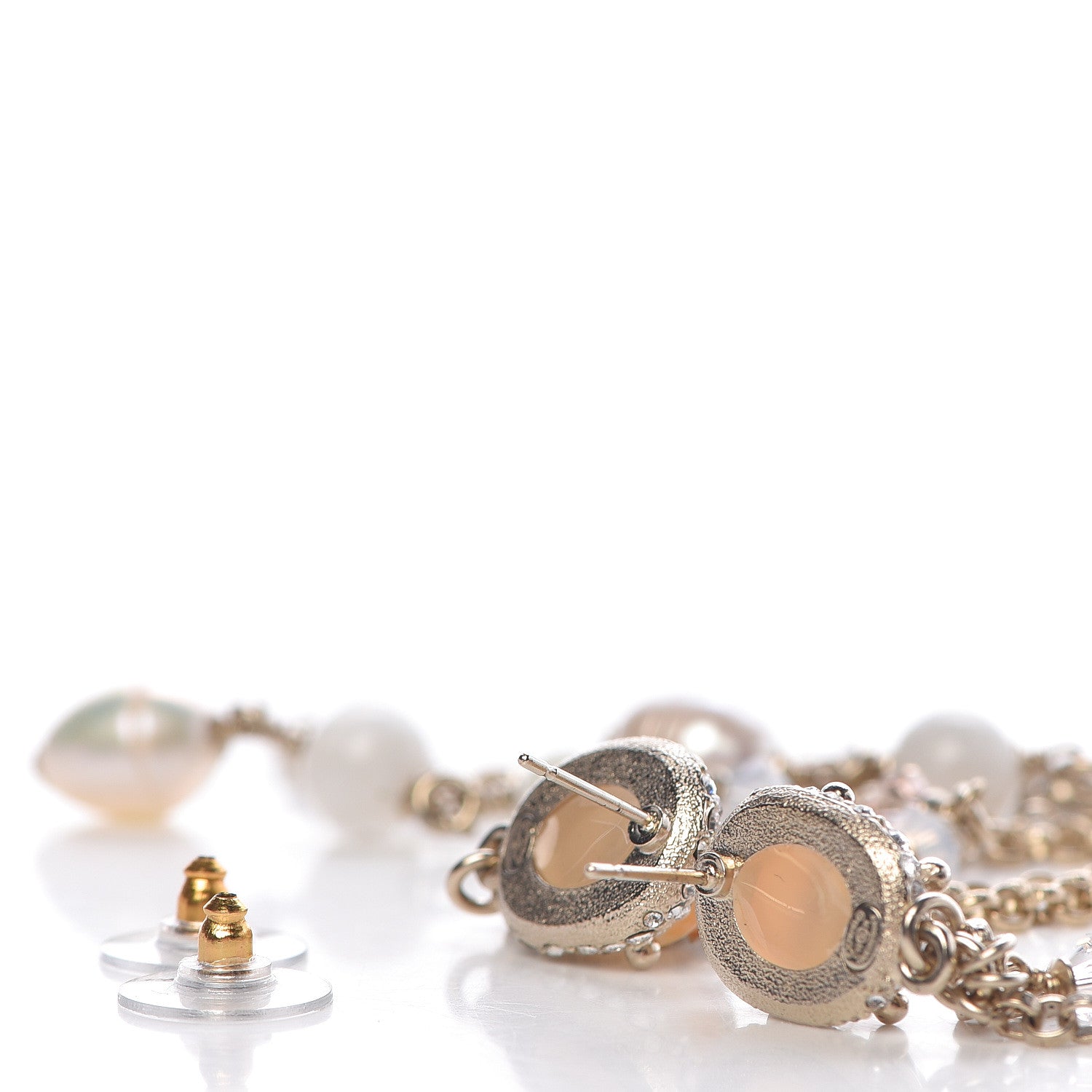 Chanel Pearl Crystal CC Dangle Earrings Gold 3 of 5