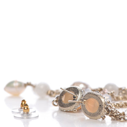 Chanel Pearl Crystal CC Dangle Earrings Gold 3 of 5