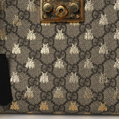 Gucci GG Supreme Monogram Bees Medium Padlock Tote Beige Oro Black 9 of 16