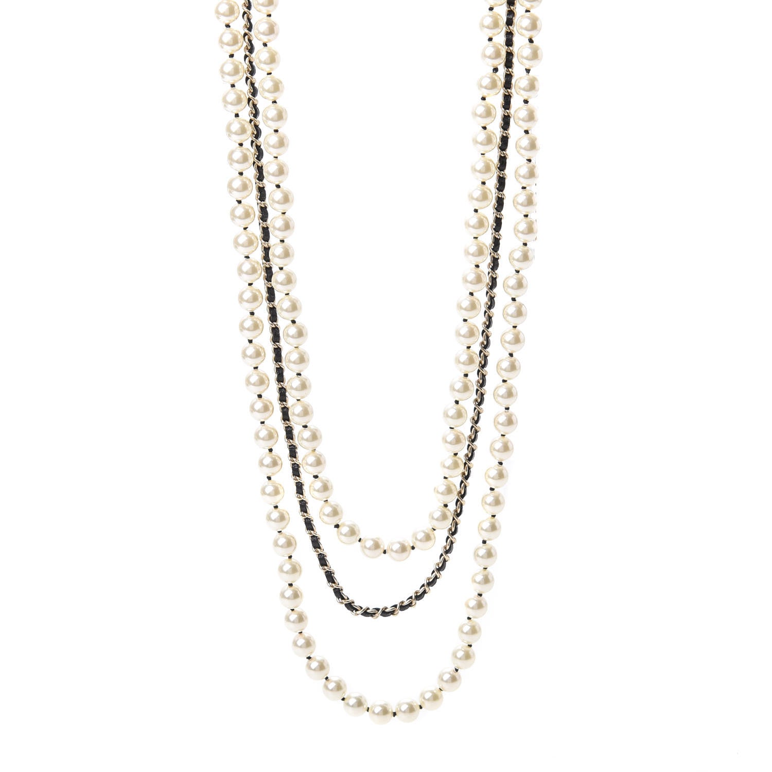 Chanel Lambskin Pearl Crystal CC Chain Necklace Black Gold 3 of 5