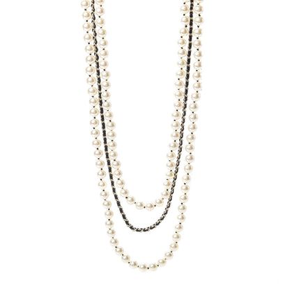 Chanel Lambskin Pearl Crystal CC Chain Necklace Black Gold 3 of 5