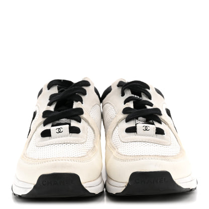 Chanel Mesh Suede Calfskin Grained Calfskin Womens CC Sneakers 38.5 White Black 3 of 10