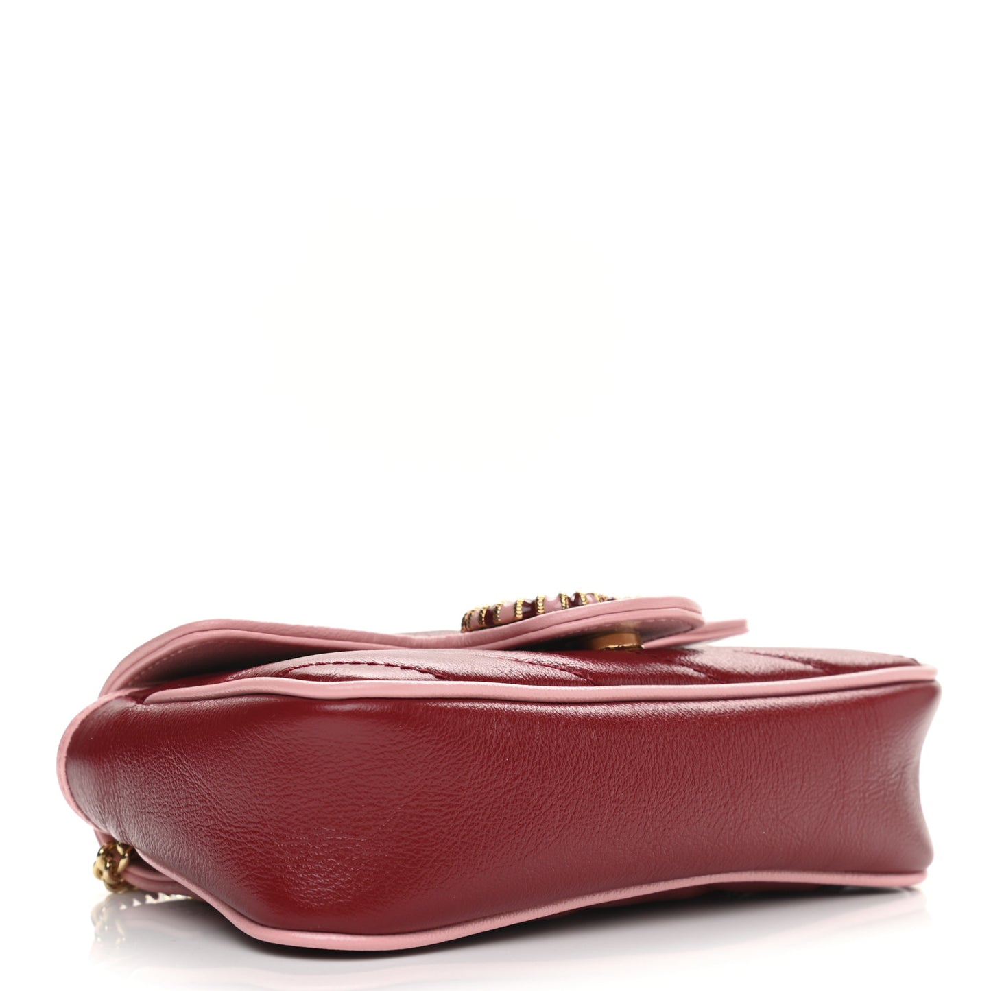 Azalea Calfskin Enamel Matelasse Diagonal Super Mini Torchon GG Marmont Shoulder Bag New Cherry Red Wild Rose