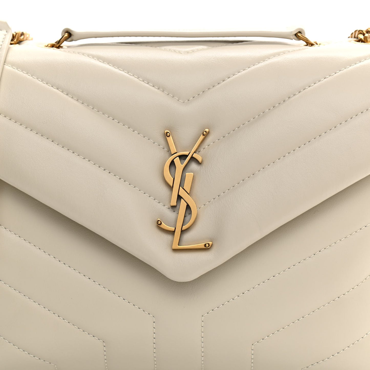 Calfskin Y Quilted Monogram Small Loulou Chain Satchel Crema Soft