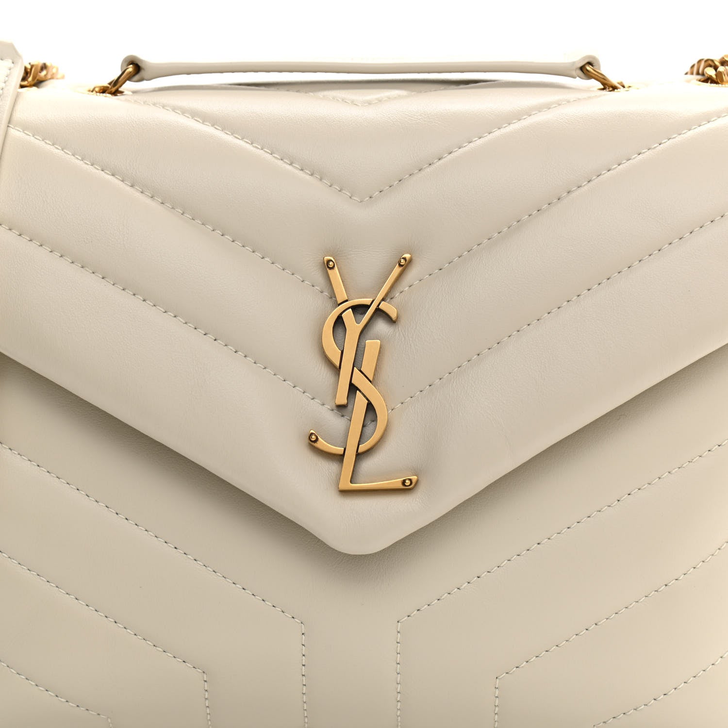 Saint Laurent Calfskin Y Quilted Monogram Small Loulou Chain Satchel Crema Soft 8 of 11