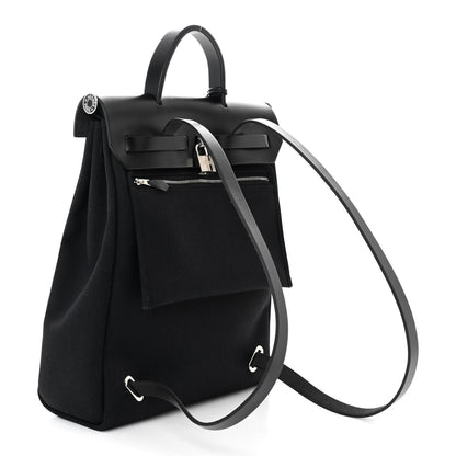 Hermes Military Toile Vache Hunter Herbag a Dos Zip Retourne Backpack Black 4 of 11