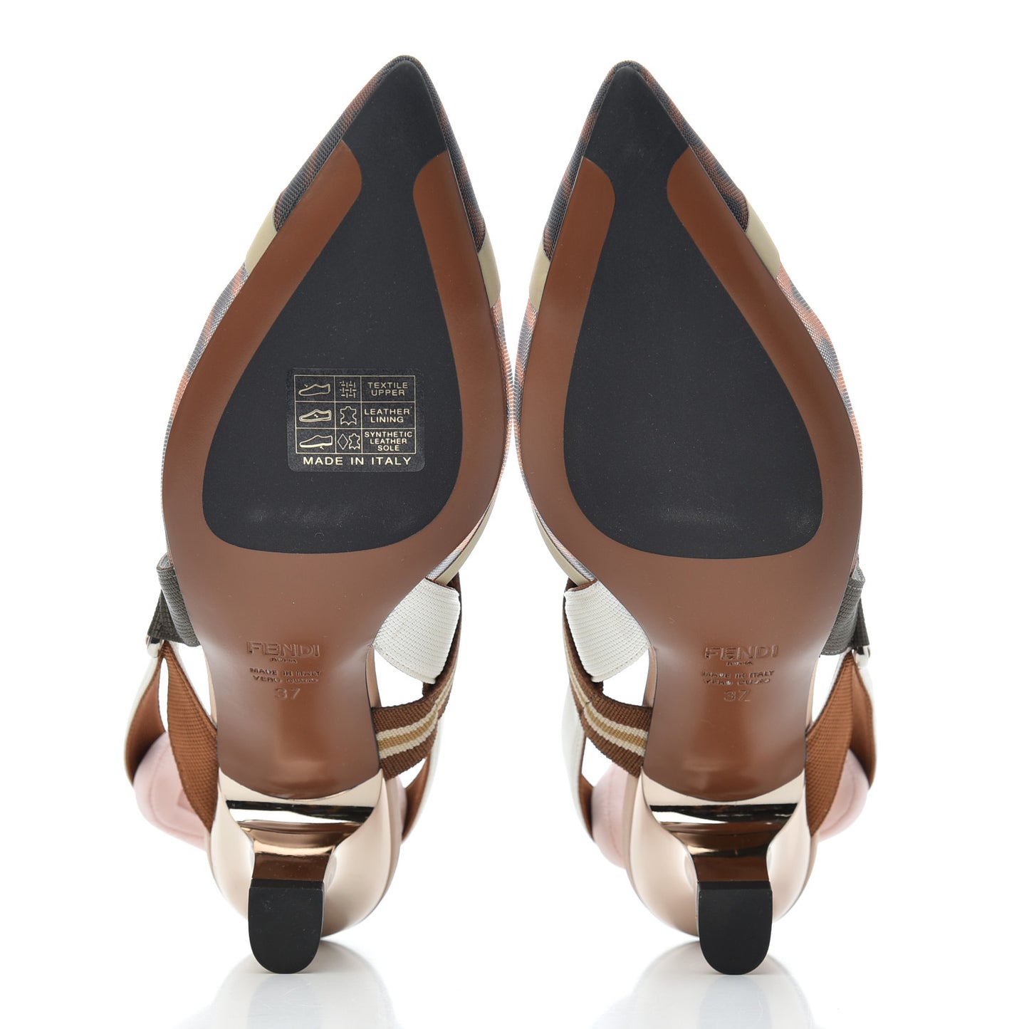 Technical Mesh FF Colibri 55mm Slingback Pumps 37 Tobacco Moro Camelia Beige Caramello