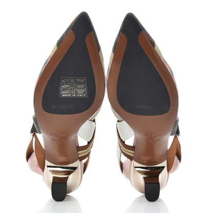 Fendi Technical Mesh FF Colibri 55mm Slingback Pumps 37 Tobacco Moro Camelia Beige Caramello 5 of 10