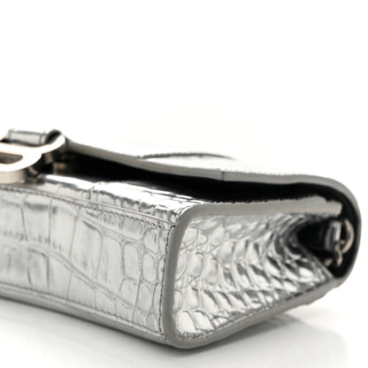 Balenciaga Metallic Calfskin Crocodile Embossed Hourglass Chain Bag Silver 9 of 10