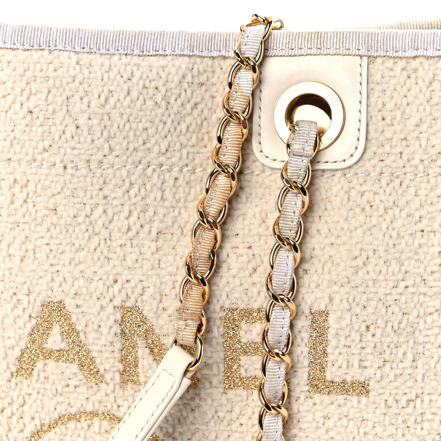 Lurex Boucle Small Deauville Tote White