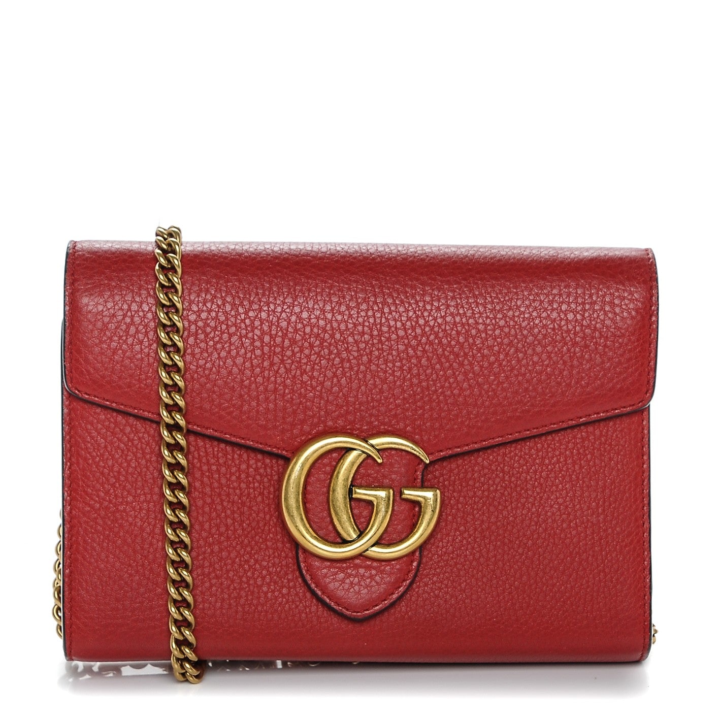 Gucci Calfskin GG Marmont Chain Wallet Vulcanic Red 1 of 6