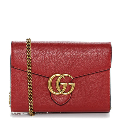 Gucci Calfskin GG Marmont Chain Wallet Vulcanic Red 1 of 6