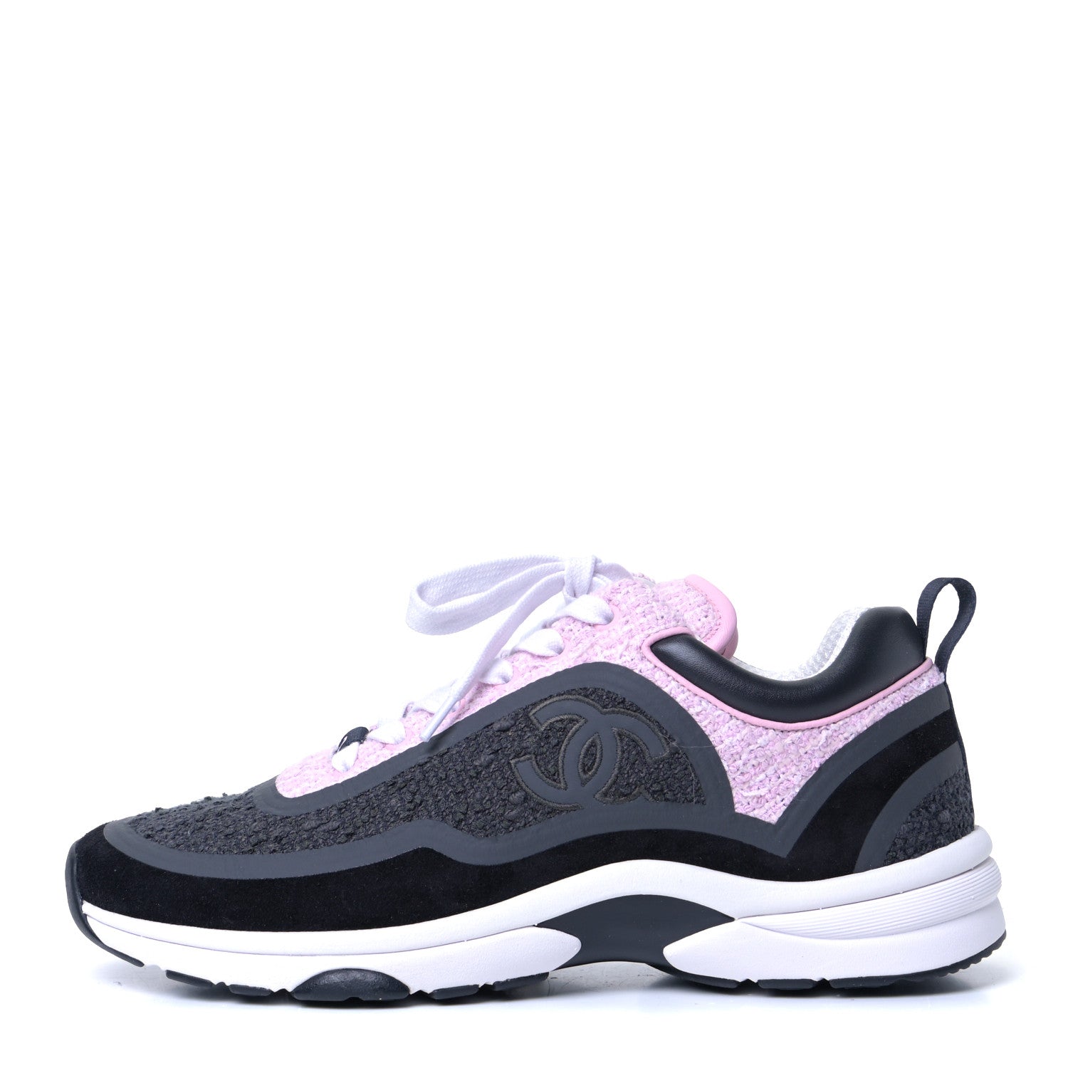 Chanel Tweed Suede Calfskin CC Sneakers 40 Gray Pink 2 of 17