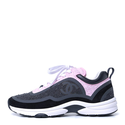 Chanel Tweed Suede Calfskin CC Sneakers 40 Gray Pink 2 of 17