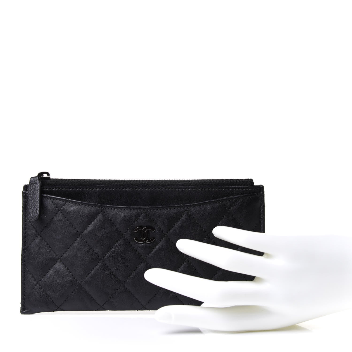 Chanel Crinkled Calfskin Quilted Classic Zip Pouch So Black 2 of 8