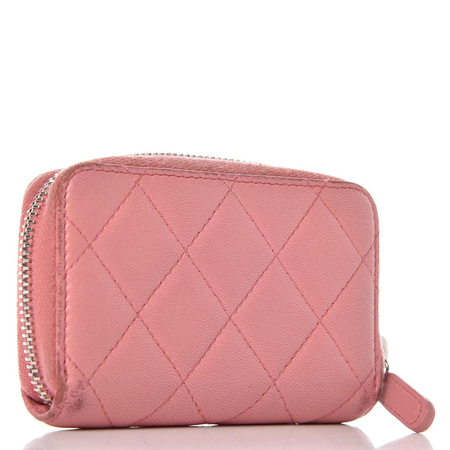 Lambskin Quilted Zip Around Coin Purse Wallet Pink
