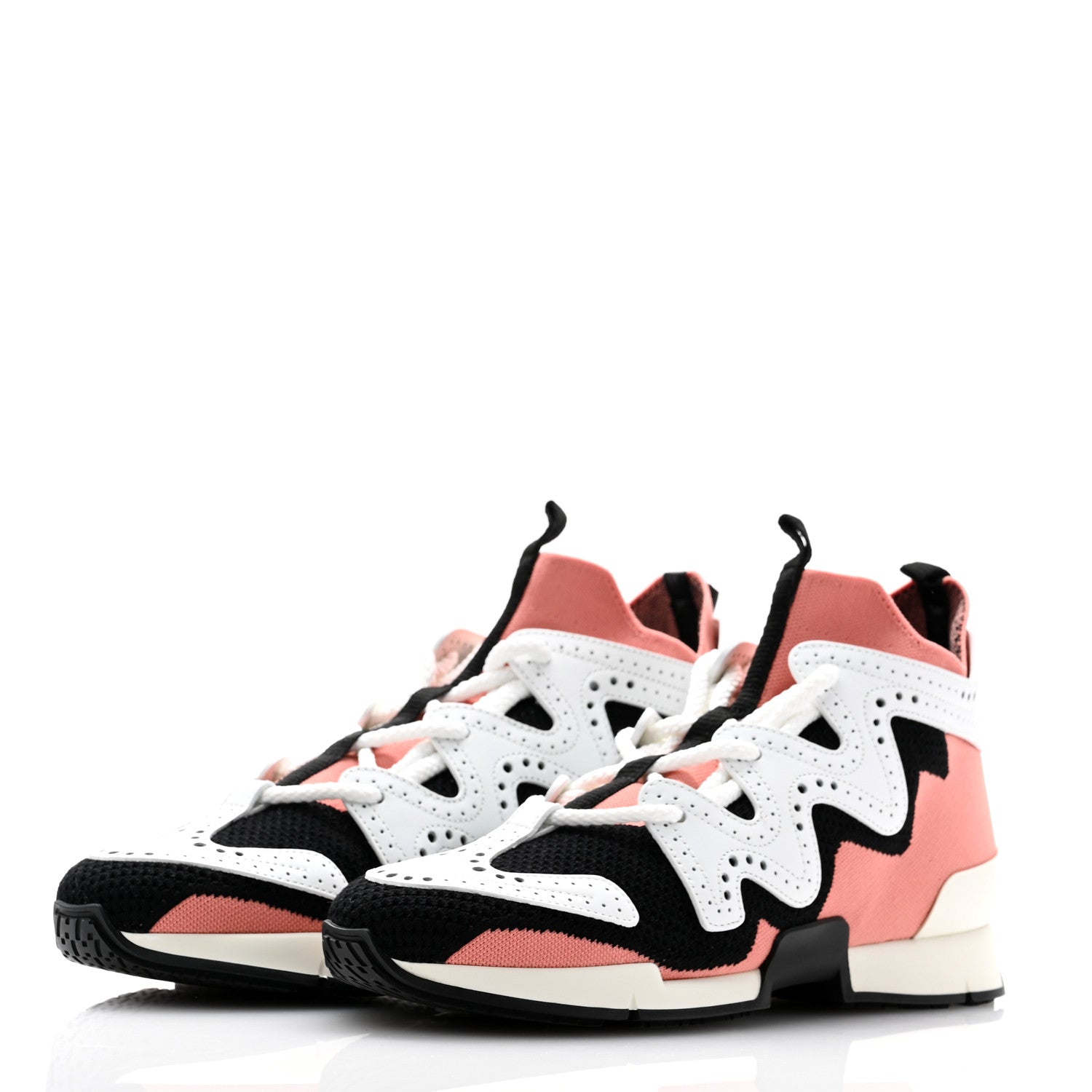 Hermes Knit Calfskin High Rise Action Sneakers 37.5 Rose Bubinga Multicolor 3 of 7