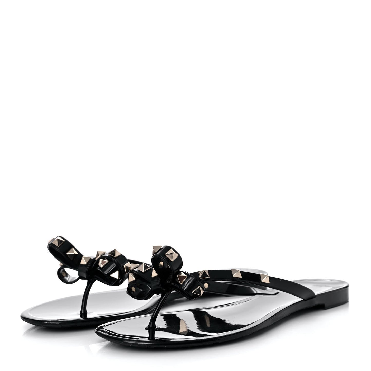 PVC Jelly Rockstud Bow Thong Sandals 41 Black