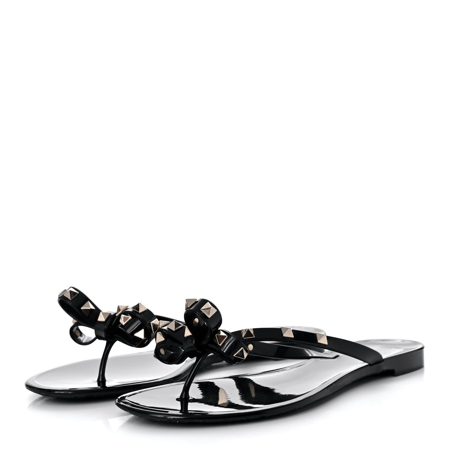 Valentino Garavani PVC Jelly Rockstud Bow Thong Sandals 41 Black 3 of 8