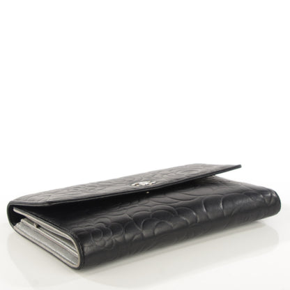 Chanel Lambskin Embossed Camellia Large Gusset Flap Wallet Black 4 of 9