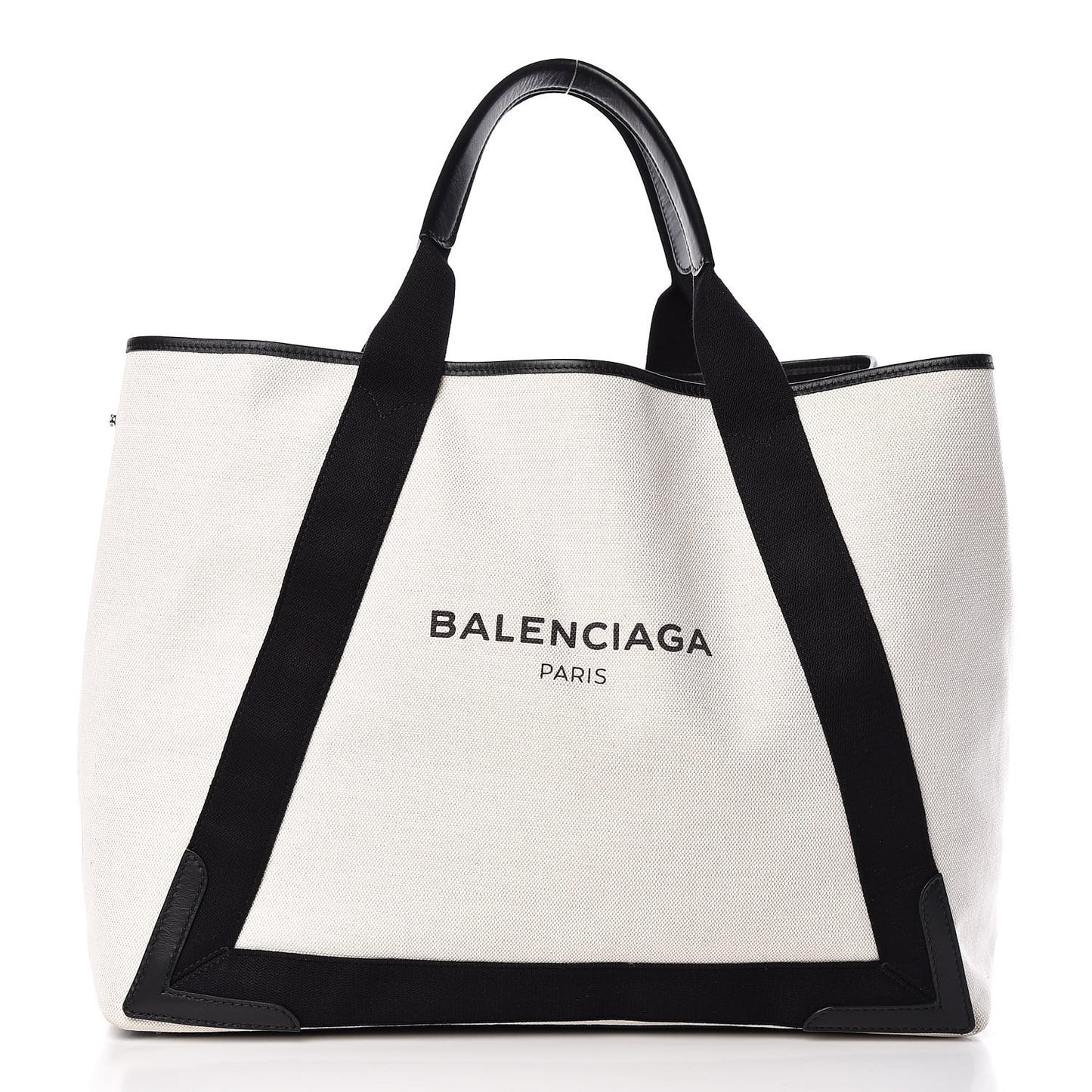 Cotton Canvas Calfskin M Navy Cabas Natural Black