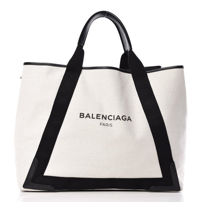 Balenciaga Cotton Canvas Calfskin M Navy Cabas Natural Black 3 of 14