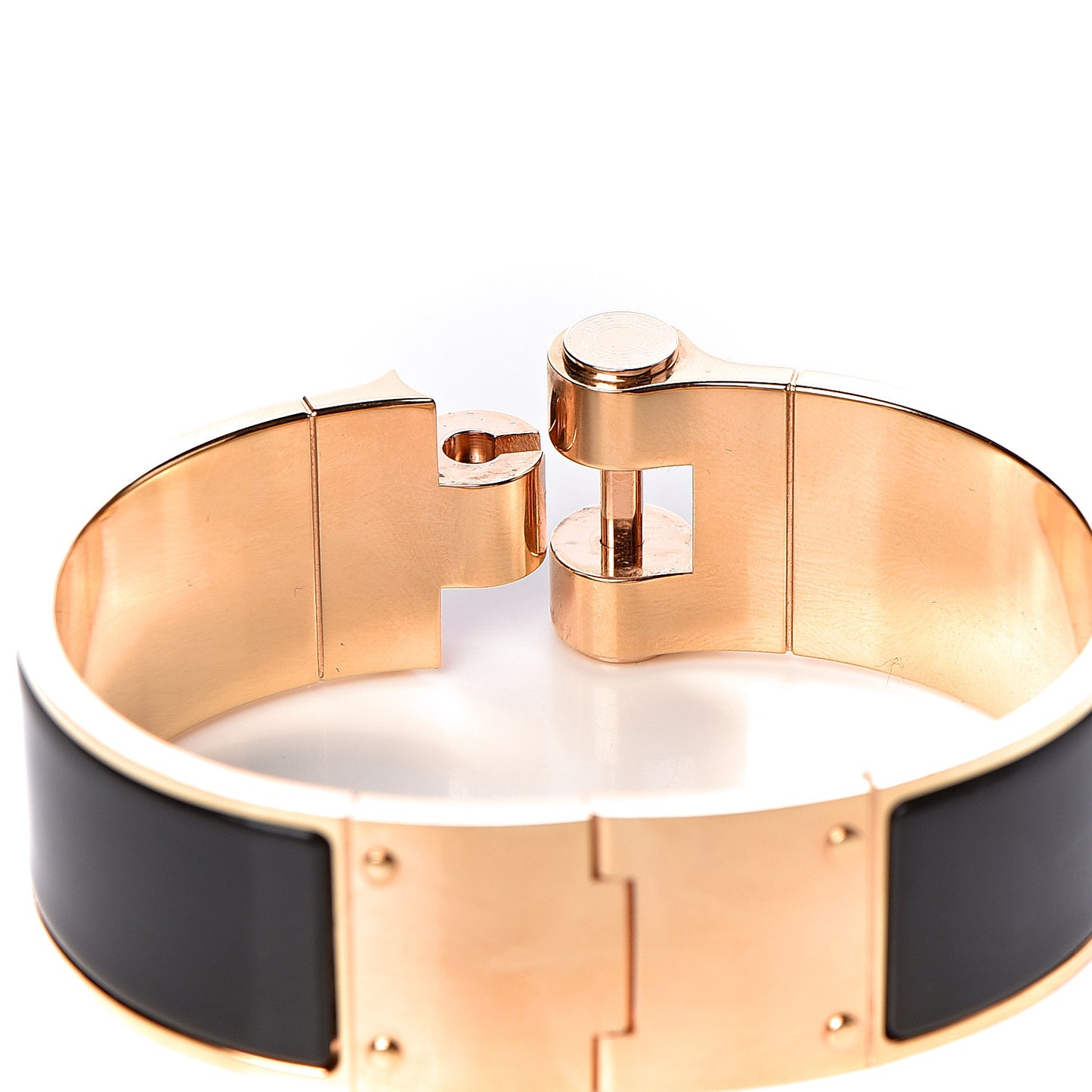 Enamel Charniere Uni Wide Hinged Bracelet M Black