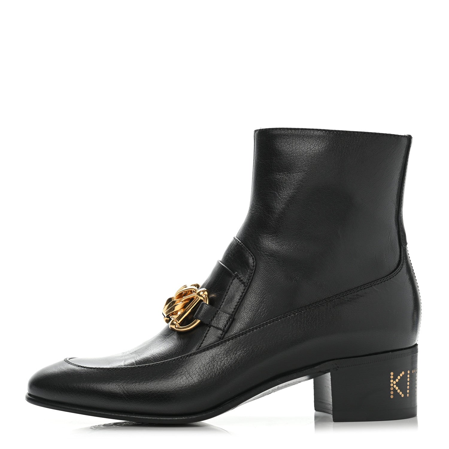 Gucci Goatskin Kitten Chain Horsebit Ankle Boots 39.5 Black 1 of 11